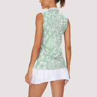 Pastel Green Kahili Quilt Hawaii Women Sleeveless Polo Shirt Tropical Flower Seamless Half Style LT14 - Polynesian Pride