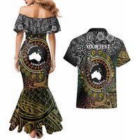 Personalised Australia And Vanuatu Couples Matching Mermaid Dress and Hawaiian Shirt Aboriginal Lizard Polynesia Ni-Van Pig Tusk LT14 - Polynesian Pride