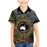 Personalised Australia And Vanuatu Family Matching Mermaid Dress and Hawaiian Shirt Aboriginal Lizard Polynesia Ni-Van Pig Tusk LT14 Son's Shirt Black - Polynesian Pride