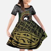 Personalised Australia And Vanuatu Family Matching Off Shoulder Maxi Dress and Hawaiian Shirt Aboriginal Lizard Polynesia Ni-Van Pig Tusk LT14 Daughter's Dress Black - Polynesian Pride