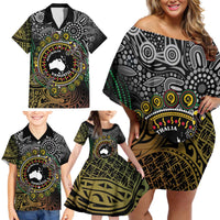 Personalised Australia And Vanuatu Family Matching Off Shoulder Short Dress and Hawaiian Shirt Aboriginal Lizard Polynesia Ni-Van Pig Tusk LT14 - Polynesian Pride