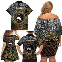 Personalised Australia And Vanuatu Family Matching Off Shoulder Short Dress and Hawaiian Shirt Aboriginal Lizard Polynesia Ni-Van Pig Tusk LT14 - Polynesian Pride