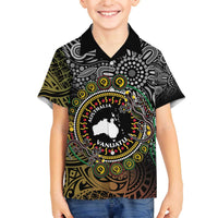 Personalised Australia And Vanuatu Family Matching Puletasi and Hawaiian Shirt Aboriginal Lizard Polynesia Ni-Van Pig Tusk LT14 Son's Shirt Black - Polynesian Pride
