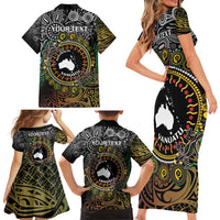 Personalised Australia And Vanuatu Family Matching Short Sleeve Bodycon Dress and Hawaiian Shirt Aboriginal Lizard Polynesia Ni-Van Pig Tusk LT14 - Polynesian Pride