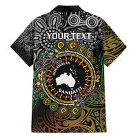 Personalised Australia And Vanuatu Family Matching Short Sleeve Bodycon Dress and Hawaiian Shirt Aboriginal Lizard Polynesia Ni-Van Pig Tusk LT14 - Polynesian Pride