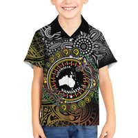 Personalised Australia And Vanuatu Family Matching Short Sleeve Bodycon Dress and Hawaiian Shirt Aboriginal Lizard Polynesia Ni-Van Pig Tusk LT14 Son's Shirt Black - Polynesian Pride