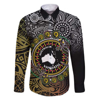 Personalised Australia And Vanuatu Family Matching Tank Maxi Dress and Hawaiian Shirt Aboriginal Lizard Polynesia Ni-Van Pig Tusk LT14 Dad's Shirt - Long Sleeve Black - Polynesian Pride