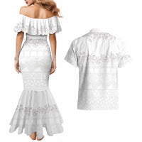 Tokelau White Sunday Couples Matching Mermaid Dress and Hawaiian Shirt Polynesian Pattern Gardenia Thunbergia LT14 - Polynesian Pride