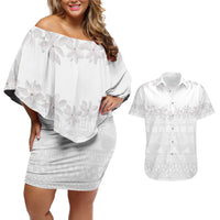 Tokelau White Sunday Couples Matching Off Shoulder Short Dress and Hawaiian Shirt Polynesian Pattern Gardenia Thunbergia LT14 White - Polynesian Pride