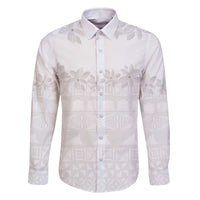 Tokelau White Sunday Family Matching Off Shoulder Short Dress and Hawaiian Shirt Polynesian Pattern Gardenia Thunbergia LT14 Dad's Shirt - Long Sleeve White - Polynesian Pride