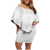 Tokelau White Sunday Family Matching Off Shoulder Short Dress and Hawaiian Shirt Polynesian Pattern Gardenia Thunbergia LT14 Mom's Dress White - Polynesian Pride