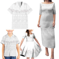 Tokelau White Sunday Family Matching Puletasi and Hawaiian Shirt Polynesian Pattern Gardenia Thunbergia LT14 - Polynesian Pride