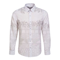 Tokelau White Sunday Long Sleeve Button Shirt Polynesian Pattern Gardenia Thunbergia