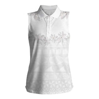 Tokelau White Sunday Women Sleeveless Polo Shirt Polynesian Pattern Gardenia Thunbergia LT14 Female White - Polynesian Pride