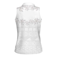 Tokelau White Sunday Women Sleeveless Polo Shirt Polynesian Pattern Gardenia Thunbergia LT14 - Polynesian Pride