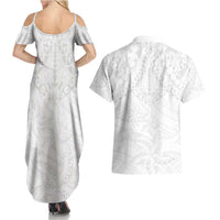 American Samoa White Sunday Couples Matching Summer Maxi Dress and Hawaiian Shirt Lotu Tamaiti Plumeria With Samoan Pattern LT14 - Polynesian Pride