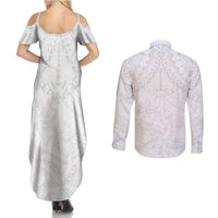 American Samoa White Sunday Couples Matching Summer Maxi Dress and Long Sleeve Button Shirt Lotu Tamaiti Plumeria With Samoan Pattern LT14 - Polynesian Pride