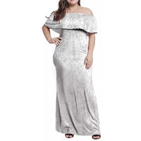 American Samoa White Sunday Family Matching Off Shoulder Maxi Dress and Hawaiian Shirt Lotu Tamaiti Plumeria With Samoan Pattern LT14 Mom's Dress White - Polynesian Pride