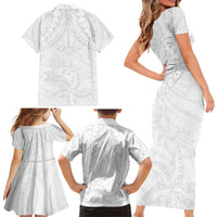 American Samoa White Sunday Family Matching Short Sleeve Bodycon Dress and Hawaiian Shirt Lotu Tamaiti Plumeria With Samoan Pattern LT14 - Polynesian Pride