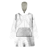 American Samoa White Sunday Wearable Blanket Hoodie Lotu Tamaiti Plumeria With Samoan Pattern LT14 One Size White - Polynesian Pride