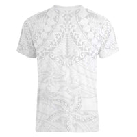 American Samoa White Sunday Women V-Neck T-Shirt Lotu Tamaiti Plumeria With Samoan Pattern LT14 - Polynesian Pride