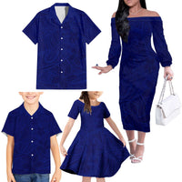 Blue Polynesia Family Matching Off The Shoulder Long Sleeve Dress and Hawaiian Shirt Polynesian Pattern Mix Plumeria LT14 - Polynesian Pride