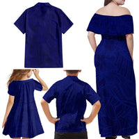 Blue Polynesia Family Matching Off Shoulder Maxi Dress and Hawaiian Shirt Polynesian Pattern Mix Plumeria