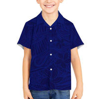 Blue Polynesia Family Matching Off Shoulder Short Dress and Hawaiian Shirt Polynesian Pattern Mix Plumeria