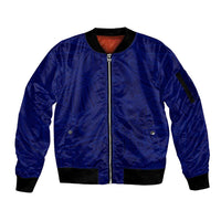 Blue Polynesia Sleeve Zip Bomber Jacket Polynesian Pattern Mix Plumeria