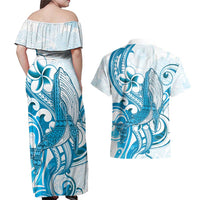 Blue Hawaii Humpback Whale Couples Matching Off Shoulder Maxi Dress and Hawaiian Shirt Polynesian Tribal Ocean Vibes LT14 - Polynesian Pride