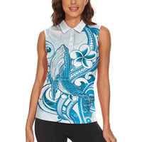 Blue Hawaii Humpback Whale Women Sleeveless Polo Shirt Polynesian Tribal Ocean Vibes LT14 - Polynesian Pride