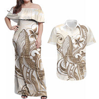 Brown Hawaii Humpback Whale Couples Matching Off Shoulder Maxi Dress and Hawaiian Shirt Polynesian Tribal Ocean Vibes LT14 Brown - Polynesian Pride