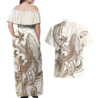 Brown Hawaii Humpback Whale Couples Matching Off Shoulder Maxi Dress and Hawaiian Shirt Polynesian Tribal Ocean Vibes LT14 - Polynesian Pride