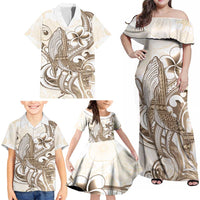Brown Hawaii Humpback Whale Family Matching Off Shoulder Maxi Dress and Hawaiian Shirt Polynesian Tribal Ocean Vibes LT14 - Polynesian Pride