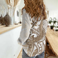 Brown Hawaii Humpback Whale Women Casual Shirt Polynesian Tribal Ocean Vibes