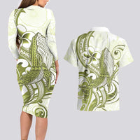 Lime Green Hawaii Couples Matching Long Sleeve Bodycon Dress and Hawaiian Shirt Humpback Whale Tattoo Polynesian Tribal Ocean Vibes LT14 - Polynesian Pride