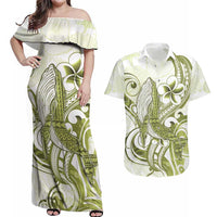 Lime Green Hawaii Couples Matching Off Shoulder Maxi Dress and Hawaiian Shirt Humpback Whale Tattoo Polynesian Tribal Ocean Vibes LT14 Lime Green - Polynesian Pride