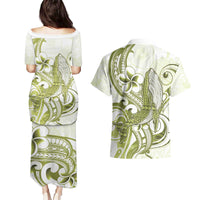 Lime Green Hawaii Couples Matching Puletasi and Hawaiian Shirt Humpback Whale Tattoo Polynesian Tribal Ocean Vibes LT14 - Polynesian Pride