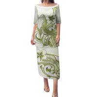 Lime Green Hawaii Family Matching Puletasi and Hawaiian Shirt Humpback Whale Tattoo Polynesian Tribal Ocean Vibes LT14 Mom's Dress Lime Green - Polynesian Pride