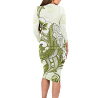Lime Green Hawaii Long Sleeve Bodycon Dress Humpback Whale Tattoo Polynesian Tribal Ocean Vibes LT14 - Polynesian Pride