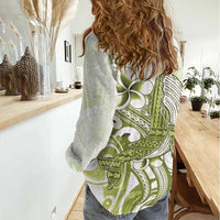 Lime Green Hawaii Women Casual Shirt Humpback Whale Tattoo Polynesian Tribal Ocean Vibes LT14 - Polynesian Pride