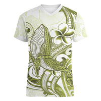 Lime Green Hawaii Women V-Neck T-Shirt Humpback Whale Tattoo Polynesian Tribal Ocean Vibes LT14 Female Lime Green - Polynesian Pride