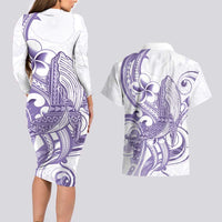 Purple Hawaii Couples Matching Long Sleeve Bodycon Dress and Hawaiian Shirt Humpback Whale Tattoo Polynesian Tribal Ocean Vibes LT14 - Polynesian Pride