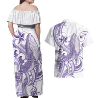 Purple Hawaii Couples Matching Off Shoulder Maxi Dress and Hawaiian Shirt Humpback Whale Tattoo Polynesian Tribal Ocean Vibes LT14 - Polynesian Pride