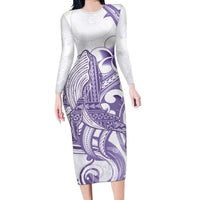 Purple Hawaii Long Sleeve Bodycon Dress Humpback Whale Tattoo Polynesian Tribal Ocean Vibes LT14 Long Dress Purple - Polynesian Pride