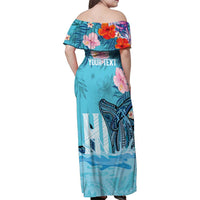 Personalised Hawaii Family Matching Off Shoulder Maxi Dress and Hawaiian Shirt Humpback Whale Tattoo With Tropical Flowers LT14 - Polynesian Pride