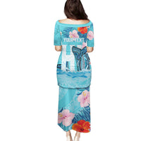 Personalised Hawaii Family Matching Puletasi and Hawaiian Shirt Humpback Whale Tattoo With Tropical Flowers LT14 - Polynesian Pride