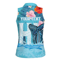 Personalised Hawaii Women Sleeveless Polo Shirt Humpback Whale Tattoo With Tropical Flowers LT14 - Polynesian Pride