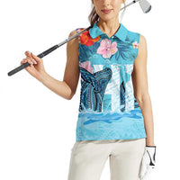 Personalised Hawaii Women Sleeveless Polo Shirt Humpback Whale Tattoo With Tropical Flowers LT14 - Polynesian Pride