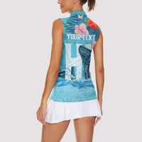 Personalised Hawaii Women Sleeveless Polo Shirt Humpback Whale Tattoo With Tropical Flowers LT14 - Polynesian Pride